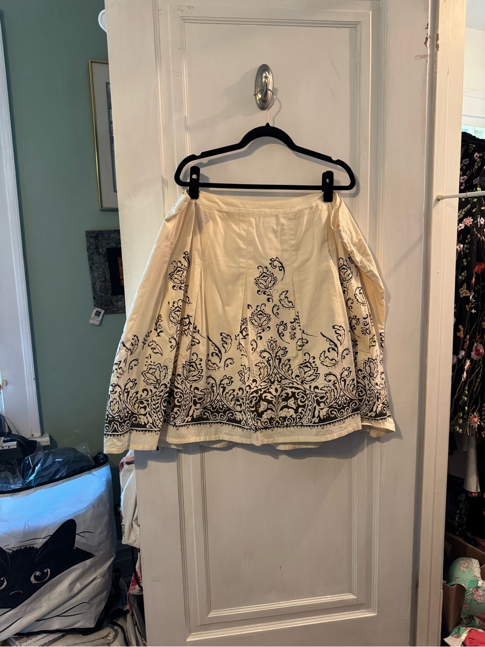 Venezia Cream Skirt with Brown Damask print Border